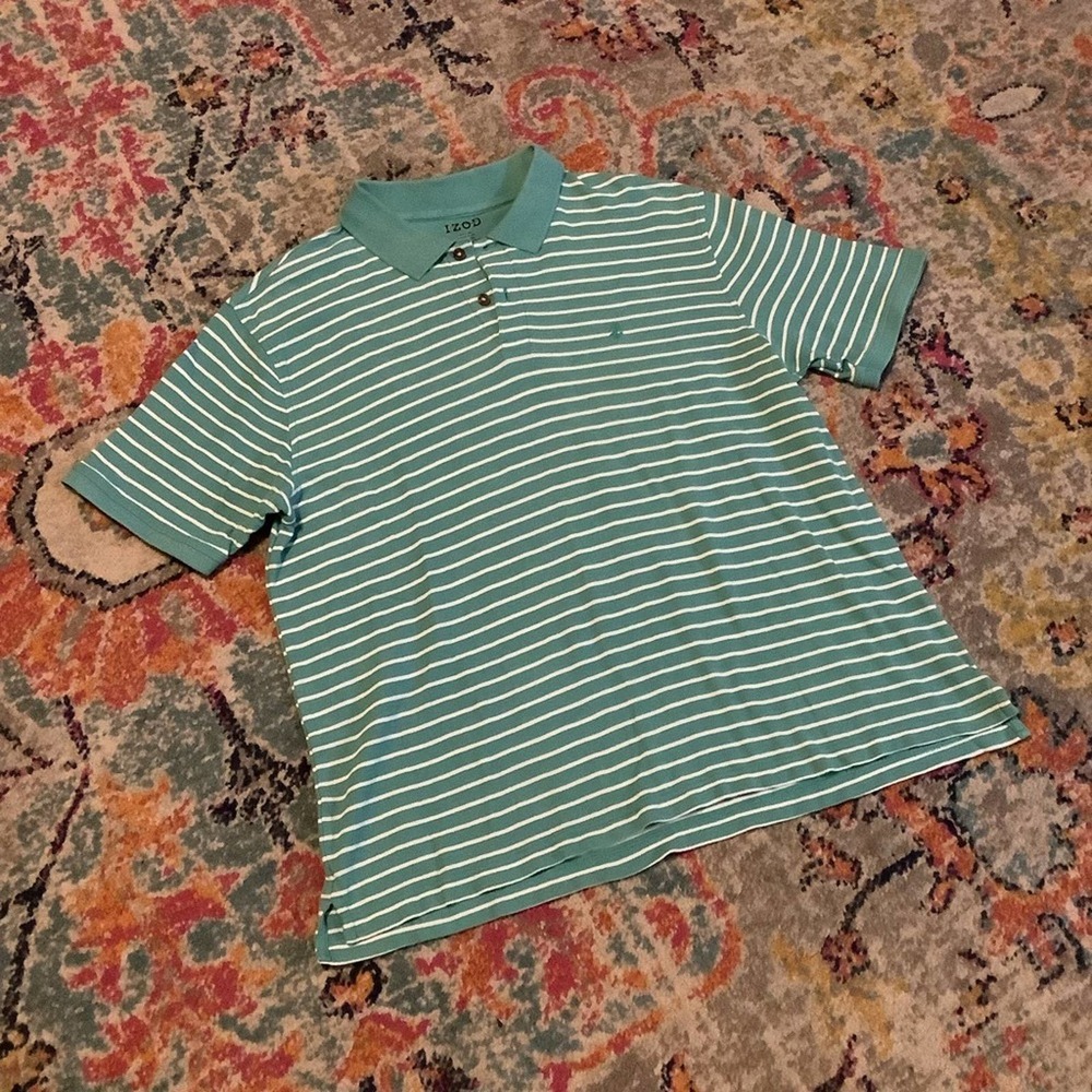 IZOD Teal Striped Collared Polo Shirt XL